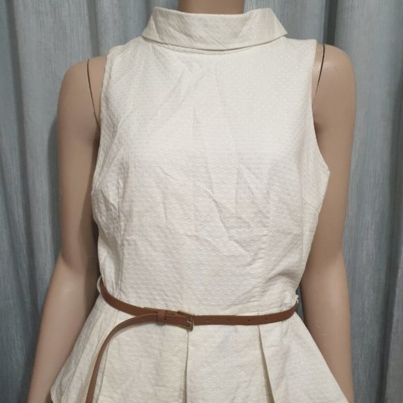 FOREVER21 US/UK-S AU 8-10 White Sleeveless Blouse w/ Brown Belt Zipped Back - Picture 5 of 14
